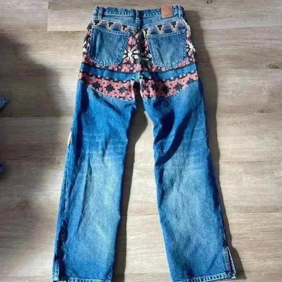 Free People Rocky Mountain Patchwork High Rise Straight Leg Jeans Blue sz 26 - Picture 6 of 11